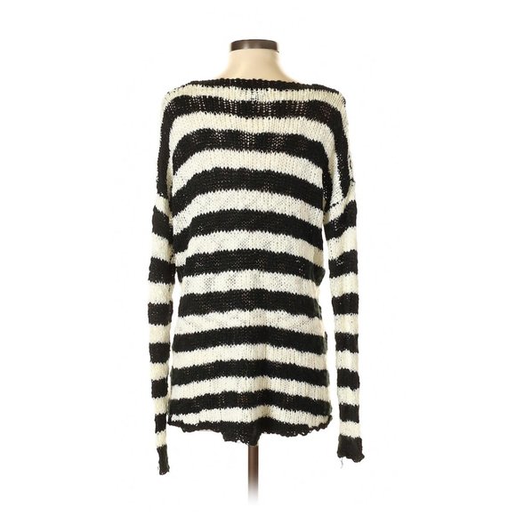 Audrey 3+1 Black & White Striped Slouch Sweater - Picture 3 of 11